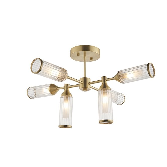 ANCILLARY Ribbed And Frosted Glass Satin Brass Semi-Flush