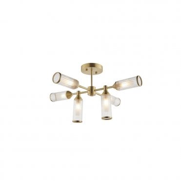 ANCILLARY Ribbed And Frosted Glass Satin Brass Semi-Flush