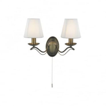 ANDRETTI - 2 Light Antique Brass Wall Bracket Cream String , Switched
