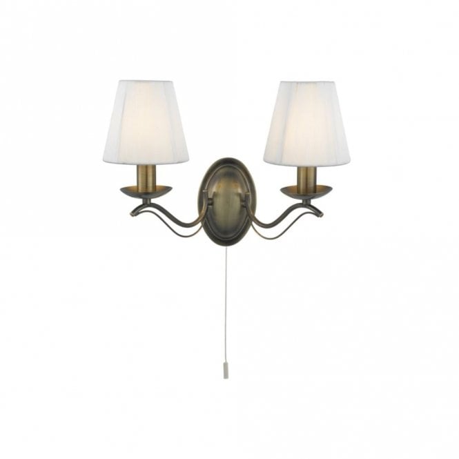 ANDRETTI - 2 Light Antique Brass Wall Bracket Cream String , Switched