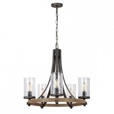 5 light rustic chandelier in distressed oak and slate grey metal