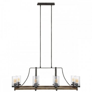 8 light rustic bar pendant in oak and slate metal