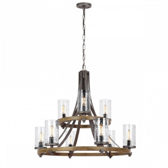 ANGELO 9 Light Ceiling Chandelier Wood Grey