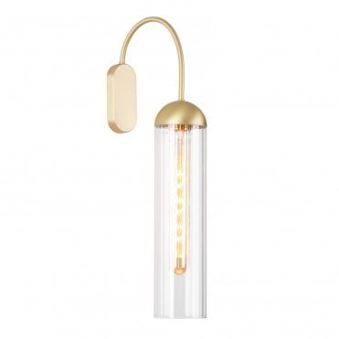 brushed brass and ribbed glass modern wall light