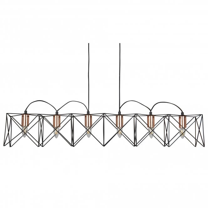 ANTHEA 6 Light Black Frame Pendant With Copper Detail