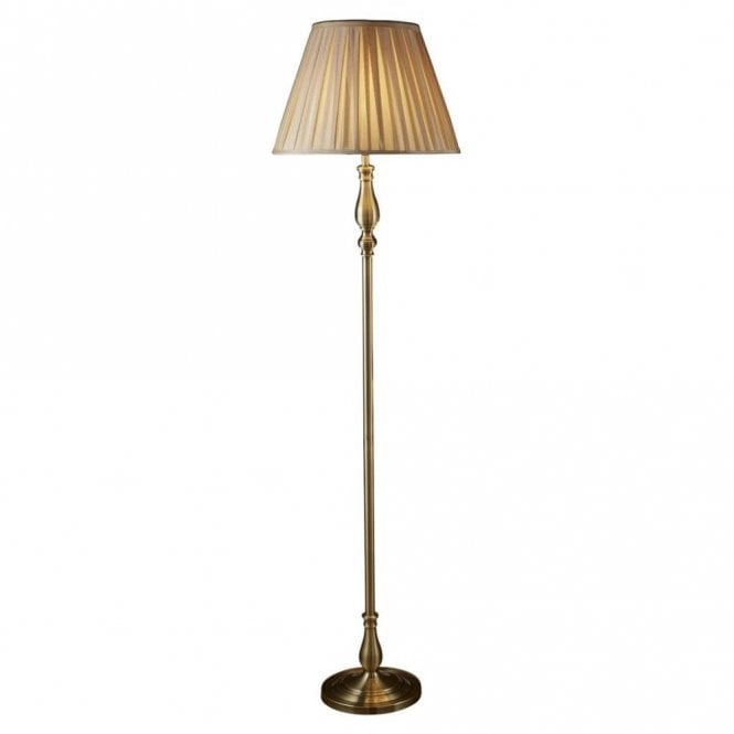 ANTIQUE BRASS FLOOR LAMP WITH MINK PLEATED SHADE