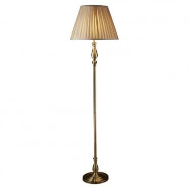 ANTIQUE BRASS FLOOR LAMP WITH MINK PLEATED SHADE