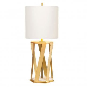 Brushed Brass Table Lamp with White Shade