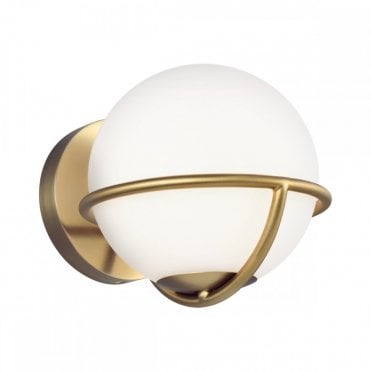 APOLLO Wall Light Burnished Brass with White opal etched glass globes within spherical frame