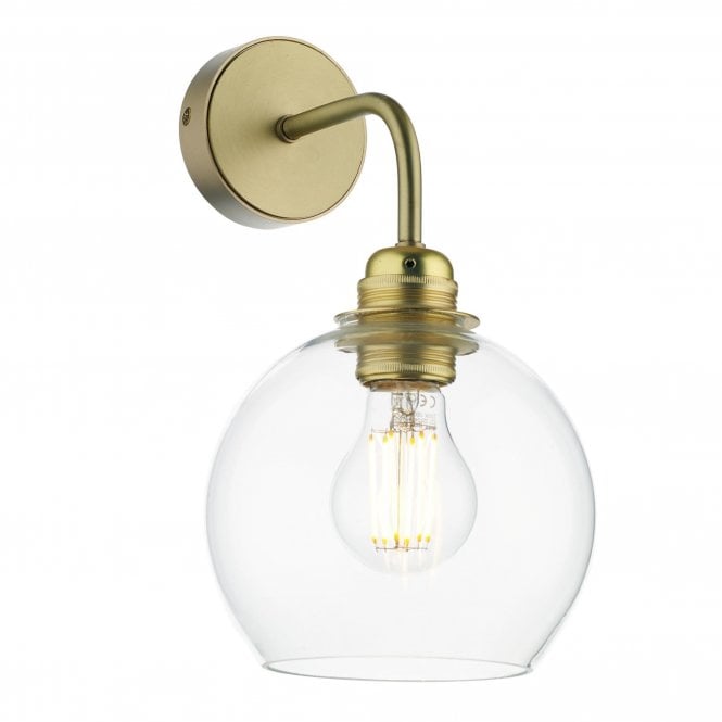 APOLLO Wall Light in Butter Brass with Round Dome Clear Glass Shade