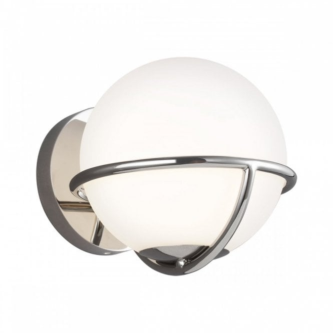 APOLLO Wall Light Polished Nickel with White opal etched glass globes within spherical frames