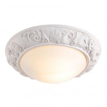 Aquatic white resin bathroom flush ceiling light with ornate coastal moulding – IP44 rated by David Hunt Lighting