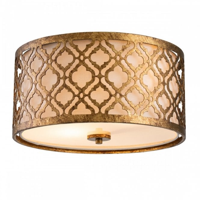 ARABELLA 2 Light Flush Ceiling Mount Distressed Gold and Cream