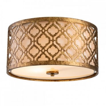 ARABELLA 2 Light Flush Ceiling Mount Distressed Gold and Cream