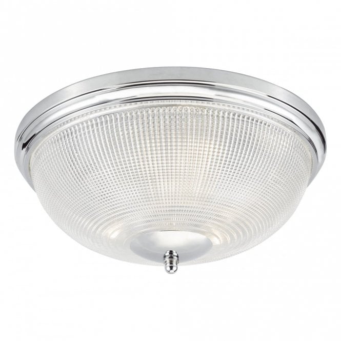 ARBOR Bathroom 3 Light Polished Chrome Flush Ceiling Light with Prismatic Glass Shade
