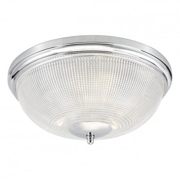 ARBOR Bathroom 3 Light Polished Chrome Flush Ceiling Light with Prismatic Glass Shade