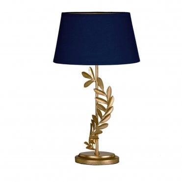 ARCHER Table Lamp Leaf Design in Gold with Navy Blue Shade