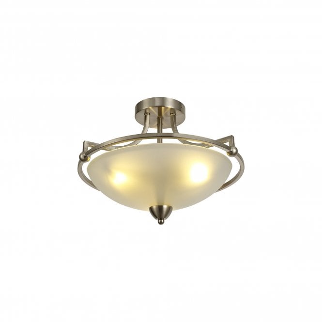 ARCHETYPE Light Semi-Flush Ceiling Fitting Antique Brass/Frosted Glass
