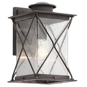 Lodge Style Exterior Wall Lantern Weathered Zinc Seeded Glass