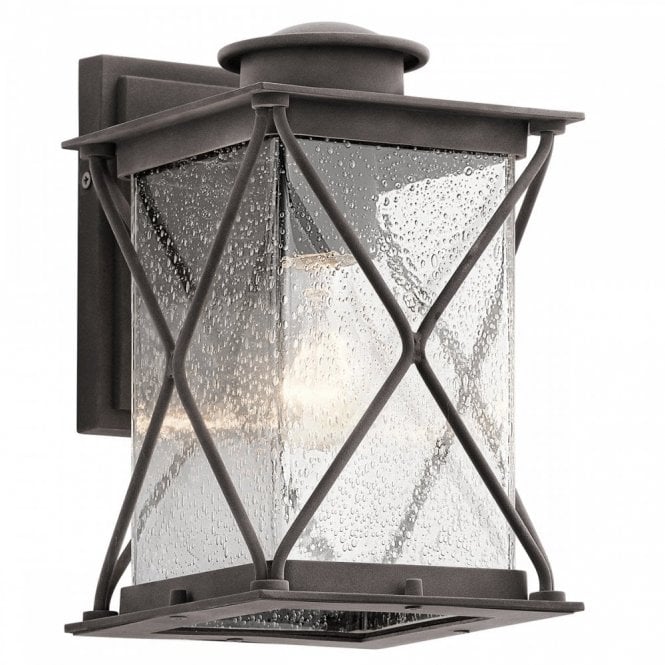 ARGYLE Small Lodge Style Exterior Wall Lantern Weathered Zinc Seeded Glass