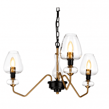 ARMAND 3 Light Pendant in Charcoal and Aged Brass with clear glass shades