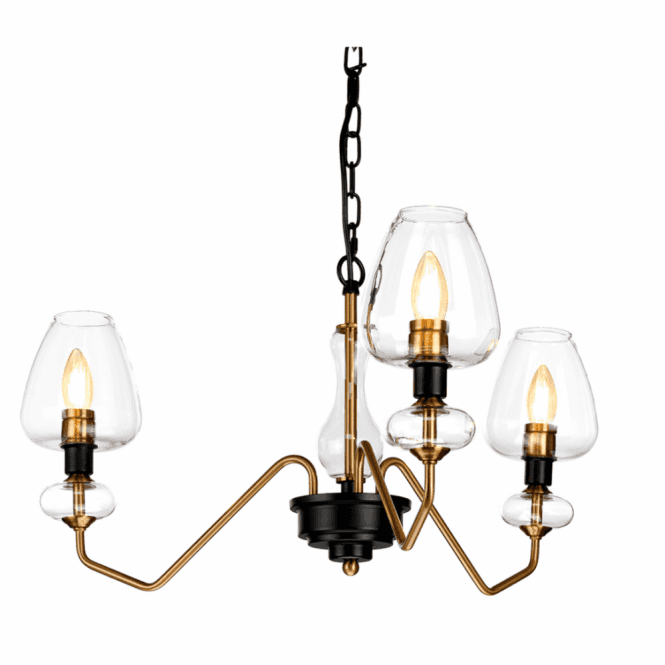 ARMAND 3 Light Pendant in Charcoal and Aged Brass with clear glass shades