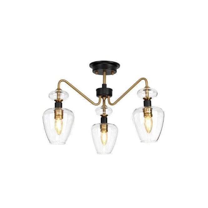 ARMAND 3 Light Semi Flush - in Charcoal and Aged Brass finish with clear glass shades