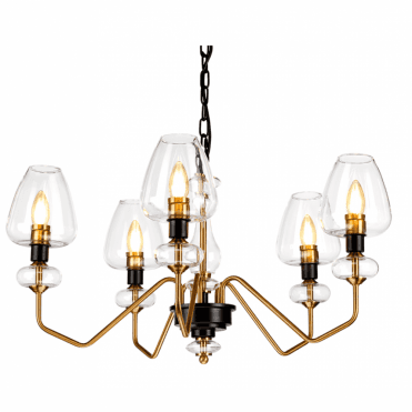 ARMAND 5 Light pendant in charcoal and aged brass with clear glass shades