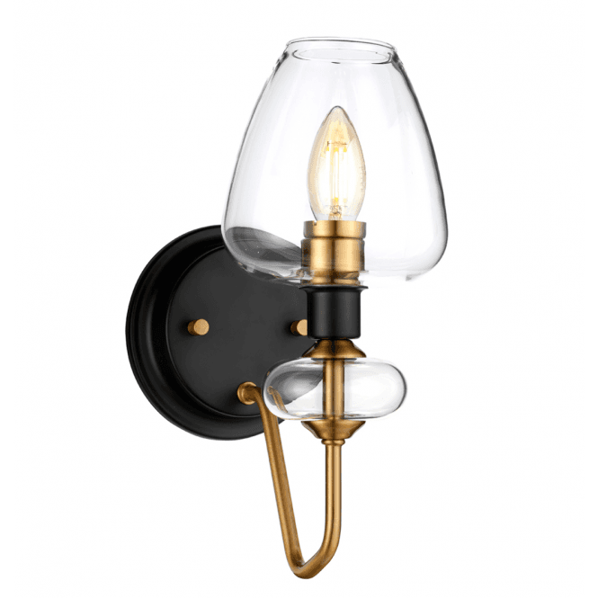 ARMAND Wall Light in Charcoal and Aged Brass finish with clear glass shade