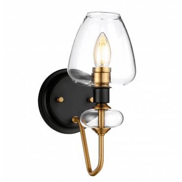 ARMAND Wall Light in Charcoal and Aged Brass finish with clear glass shade