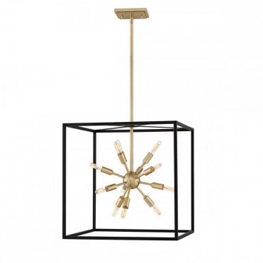12 Light Caged Starburst Chandelier in Warm Brass and Black