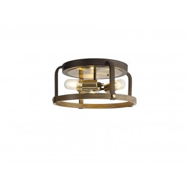 3 light bronze metal and wood flush fitting