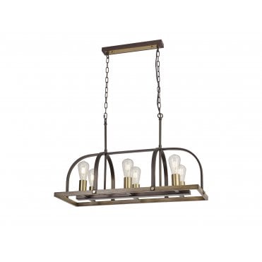 6light iron and wood bar pendant 