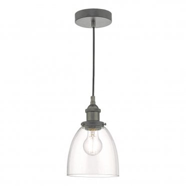 Ceiling Pendant Antique Chrome & Clear Glass Shade
