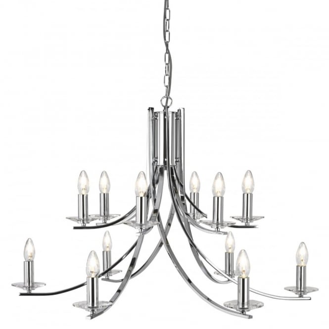 ASCONA - 12 Light Ceiling Pendant With Twisted Frame In Chrome in Chrome, Clear