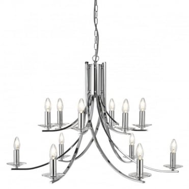 12 Light Ceiling Pendant With Twisted Frame In Chrome in Chrome, Clear