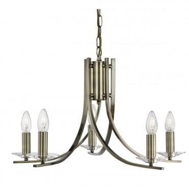 ASCONA - 5 Light Ceiling Pendant With Twisted Frame In Antique Brass