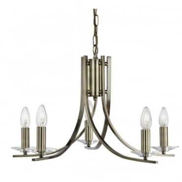 ASCONA - 5 Light Ceiling Pendant With Twisted Frame In Antique Brass