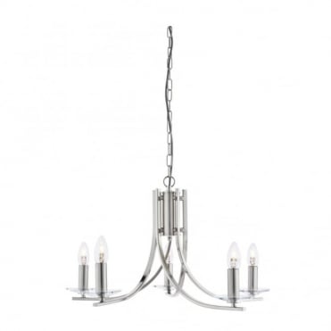 ASCONA - 5 Light Ceiling Pendant With Twisted Frame In Satin Silver