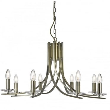 ASCONA - 8 Light Ceiling Pendant With Twisted Frame In Antique Brass