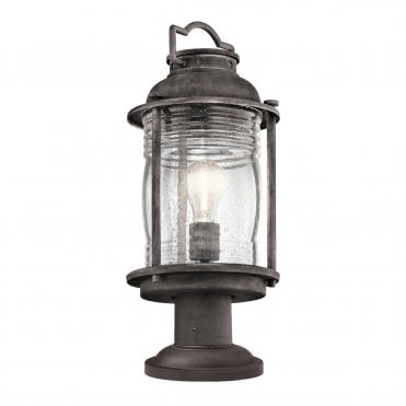 Exterior Pedestal Lantern Weathered Zinc Seeded Glass