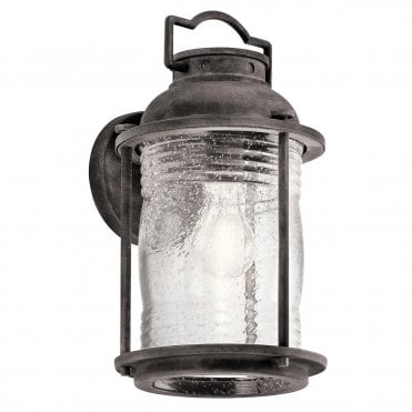 Exterior Wall Lantern Weathered Zinc Seeded Glass