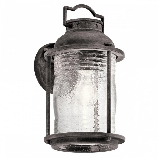 ASHLAND BAY Exterior Wall Lantern Weathered Zinc Seeded Glass