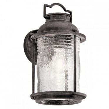 ASHLAND BAY Exterior Wall Lantern Weathered Zinc Seeded Glass