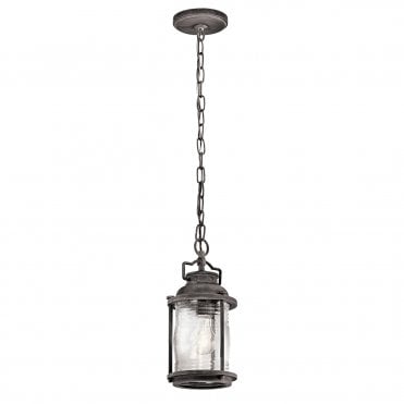 Small Exterior Pendant Weathered Zinc Seeded Glass