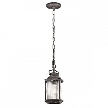 ASHLAND BAY Small Exterior Pendant Weathered Zinc Seeded Glass