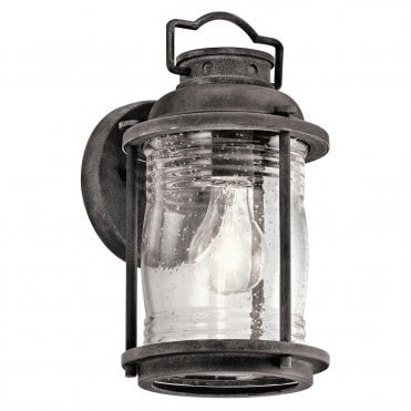 Small Exterior Wall Lantern Weathered Zinc Seeded Glass