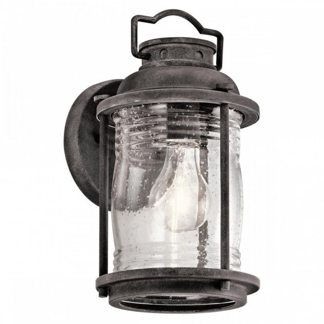 ASHLAND BAY Small Exterior Wall Lantern Weathered Zinc Seeded Glass