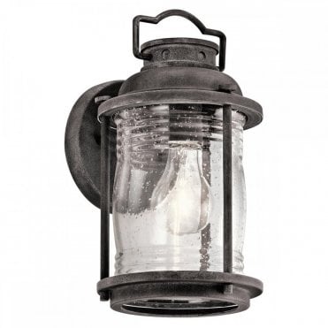 ASHLAND BAY Small Exterior Wall Lantern Weathered Zinc Seeded Glass