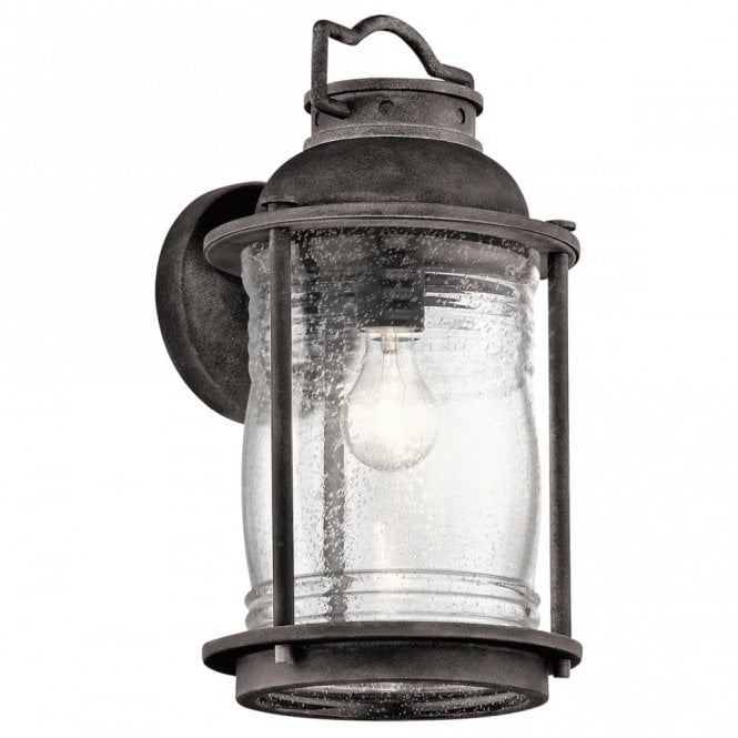 ASHLAND Exterior Wall Lantern Weathered Zinc Seeded Glass
